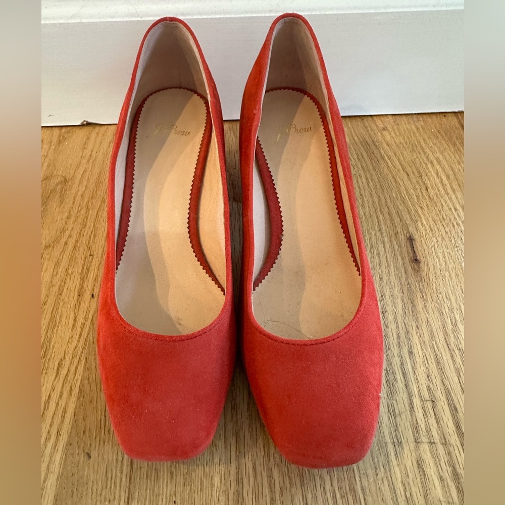 JCrew Red Suede Women's Block Heel Shoes